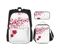 MDATT Mochila Kawaii con fiambrera, juego 3 en 1, estuche para lápices, combo a juego, cactus, Árbol de hojas de corazones románticos, Talla única