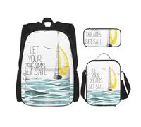 MDATT Mochila Kawaii con fiambrera, juego 3 en 1, estuche para lápices, combo a juego, cactus, Citas Deja que tus sueños naveguen, Talla única