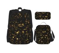 MDATT Mochila Kawaii con fiambrera, juego 3 en 1, estuche para lápices, combo a juego, pintura artística abstracta gris y amarilla, Oro negro., Talla única