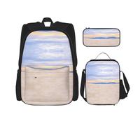 MDATT Mochila Kawaii con fiambrera, juego 3 en 1, estuche para lápices, combo a juego, rosa roja, Romántico paisaje de arena blanca, Talla única