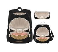 MDATT Mochila Kawaii con lonchera 3 en 1, estuche a juego, cactus, Hermosa concha abierta realista del océano, Talla única
