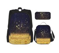 MDATT Mochila Kawaii con lonchera 3 en 1, estuche a juego, campo de fútbol verde, Estrella brillante dorada, Talla única