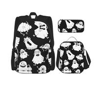 MDATT Mochila Kawaii con lonchera 3 en 1, estuche a juego, campo de fútbol verde, Fantasma blanco divertido, Talla única