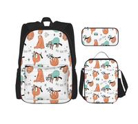 MDATT Mochila Kawaii con lonchera 3 en 1, estuche a juego, colección divertida de estantes para libros y escalera, Divertida música de perezoso animal, Talla única