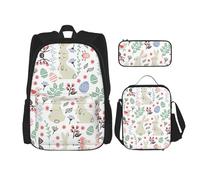 MDATT Mochila Kawaii con lonchera 3 en 1, estuche a juego, colección divertida de estantes para libros y escalera, Flores conejitos y pájaros, Talla única