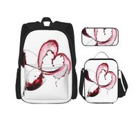 MDATT Mochila Kawaii con lonchera 3 en 1, estuche a juego, corazón de vino tinto 3D, Corazón de vino tinto 3D, Talla única