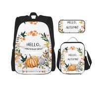 MDATT Mochila Kawaii con lonchera 3 en 1, estuche a juego, explosión de explosión, rojo y negro, Hello Autumn, Talla única
