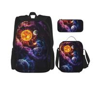 MDATT Mochila Kawaii con lonchera 3 en 1, estuche a juego, patrón de cerveza y cangrejo de río, Hermosa galaxia, Talla única