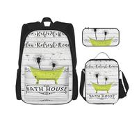 MDATT Mochila Kawaii con lonchera 3 en 1, estuche para lápices a juego, caballos de granja de montaña, Rústico de granja, Talla única