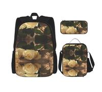MDATT Mochila Kawaii con lonchera 3 en 1, estuche para lápices, combo a juego, gafas de sol, rosas románticas, Talla única