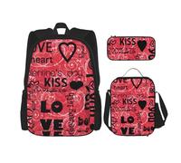 MDATT Mochila Kawaii con lonchera 3 en 1, estuche para lápices, combo a juego, pintura de paisaje, Valentine's Day, Talla única
