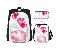 MDATT Mochila Kawaii con lonchera 3 en 1, estuche para lápices, combo a juego, símbolos musicales de amor, Divertido cerdito, Talla única, moderno