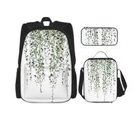 MDATT Mochila Kawaii con lonchera 3 en 1, estuche para lápices, combo a juego, símbolos musicales de amor, Plantas verdes, Talla única, moderno