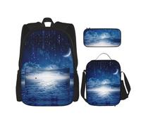 MDATT Mochila Kawaii con lonchera 3 en 1 juego de estuches a juego, Let All You Do Be Done with Love, Luna de estrella que cae, Talla única
