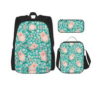 MDATT Mochila Kawaii con lonchera 3 en 1, paquete de estuche a juego, Let All You Do Be Done with Love, Bonito patrón de cerdo, Talla única