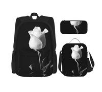 MDATT Mochila monocromática de rosa con fiambrera, mochila de anime, mochila escolar, mochila para tres personas, Black, Talla única, Juego de mochila escolar