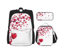 MDATT Mochila romántica con diseño de hojas y corazones con fiambrera, mochila de anime, mochila escolar, mochila para tres personas, Black, Talla única, Juego de mochila escolar