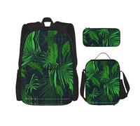 MDATT Mochila romántica de lavanda para niñas, mochilas escolares con lonchera y estuche 3 en 1, juego de bolsas escolares, Planta Tropical Verde, Talla única