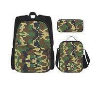 MDATT Mochila romántica de lavanda para niñas, mochilas escolares con lonchera y estuche 3 en 1, juego de bolsas escolares, Camuflaje militar verde, Talla única