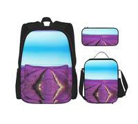 MDATT Mochila romántica de lavanda para niñas, mochilas escolares con lonchera y estuche 3 en 1, juego de bolsas escolares, Lavanda romántica, Talla única
