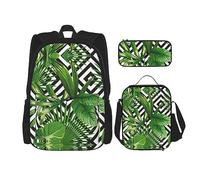 MDATT Mochila romántica de lavanda para niñas, mochilas escolares con lonchera y estuche 3 en 1, juego de bolsas escolares, Hojas verdes de palmera tropical planta, Talla única