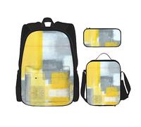 MDATT Mochila romántica de lavanda para niñas, mochilas escolares con lonchera y estuche 3 en 1, juego de bolsas escolares, Pintura abstracta gris y amarilla, Talla única