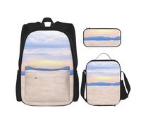 MDATT Mochila romántica de paisaje de arena blanca con fiambrera, mochila de anime, mochila escolar, mochila para tres personas, Black, Talla única, Juego de mochila escolar