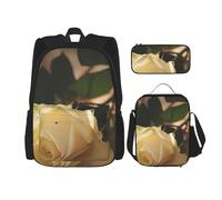 MDATT Mochila romántica de rosas con fiambrera, mochila de anime, mochila escolar, mochila para tres personas, Black, Talla única, Juego de mochila escolar