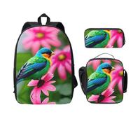 MDATT Mochilas coloridas de flores y pájaros con estuche para el almuerzo, bolsa ligera para libros para excursiones de camping, Negro, Talla única
