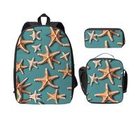 MDATT Mochilas con diseño de estrella de mar con estuche para el almuerzo, bolsa ligera para libros para excursiones de camping, Black, Talla única, Organizador de bolsas
