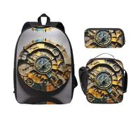 MDATT Mochilas con diseño de reloj con estuche para el almuerzo, bolsa ligera para libros para excursiones de camping, Black, Talla única, Organizador de bolsas