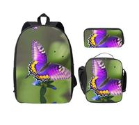 MDATT Mochilas con patrón de mariposa morada con estuche para el almuerzo, bolsa ligera para libros para excursiones de camping, Negro, Talla única
