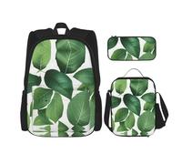 MDATT Mochilas de estudio con diseño de hojas de plantas y hierbas, con lonchera, estuche de lona, bolsa de viaje para estudiantes de primaria, Black, Talla única, Juego de mochila escolar