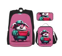 MDATT Mochilas de estudio con fiambrera, estuche de lona, bolsa de viaje para estudiantes de primaria, Black, Talla única, Juego de mochila escolar