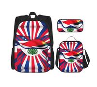 MDATT Mochilas de estudio con la bandera de Costa Rica, con lonchera, estuche de lona, bolsa de viaje para estudiantes de primaria, Black, Talla única, Juego de mochila escolar