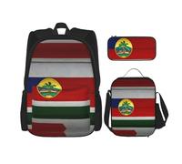 MDATT Mochilas de estudio con la bandera de Hawái, con lonchera, estuche de lona, bolsa de viaje para estudiantes de primaria, Black, Talla única, Juego de mochila escolar