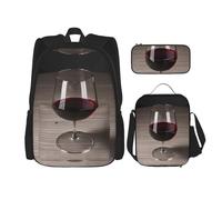 MDATT Mochilas de estudio para botella de vino, con lonchera, estuche de lona, bolsa de viaje para estudiantes de primaria, Black, Talla única, Juego de mochila escolar