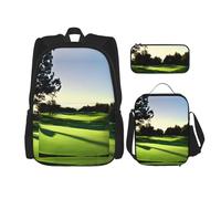 MDATT Mochilas de estudio para campo de golf, con lonchera, estuche de lona, bolsa de viaje para estudiantes de primaria, Black, Talla única, Juego de mochila escolar