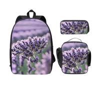 MDATT Mochilas de flores de lavanda con estuche para el almuerzo, bolsa ligera para libros para excursiones de camping, Negro, Talla única