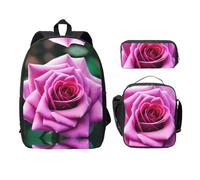 MDATT Mochilas de flores moradas con estuche para el almuerzo, bolsa ligera para libros para excursiones de camping, Black, Talla única, Organizador de bolsas
