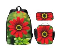 MDATT Mochilas de flores rojas con estuche para el almuerzo, bolsa ligera para libros para excursiones de camping, Black, Talla única, Organizador de bolsas