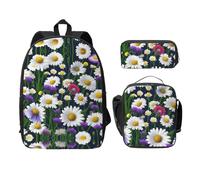 MDATT Mochilas de flores silvestres y margaritas de aciano con estuche para el almuerzo, bolsa ligera para libros para excursiones de camping, Black, Talla única, Organizador de bolsas