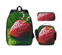 MDATT Mochilas de fresa con estuche para el almuerzo, bolsa ligera para libros para excursiones de camping, Negro, Talla única