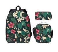 MDATT Mochilas de hojas de flores con estuche para el almuerzo, bolsa ligera para libros para excursiones de camping, Black, Talla única, Organizador de bolsas