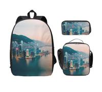 MDATT Mochilas de Hong Kong con estuche para el almuerzo, bolsa ligera para libros para excursiones de camping, Black, Talla única, Organizador de bolsas