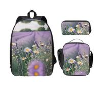 MDATT Mochilas de lavanda y margaritas con estuche para el almuerzo, bolsa ligera para libros para excursiones de camping, Black, Talla única, Organizador de bolsas