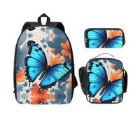 MDATT Mochilas de mariposa azul con estuche para el almuerzo, bolsa ligera para libros para excursiones de camping, Black, Talla única, Organizador de bolsas