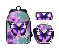 MDATT Mochilas de mariposa morada con estuche para el almuerzo, bolsa ligera para libros para excursiones de camping, Black, Talla única, Organizador de bolsas