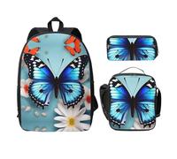 MDATT Mochilas de mariposa y flores con estuche para el almuerzo, bolsa ligera para libros para excursiones de camping, Negro, Talla única