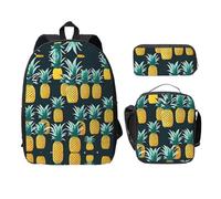 MDATT Mochilas de piña con estuche para el almuerzo, bolsa ligera para libros para excursiones de camping, Negro, Talla única